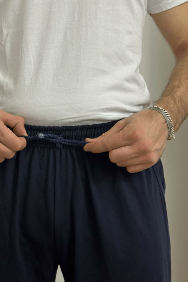 Erkek Pamuklu Cepli İpli Lastikli Bel Pijama Altı Eşofman LACİVERT - S