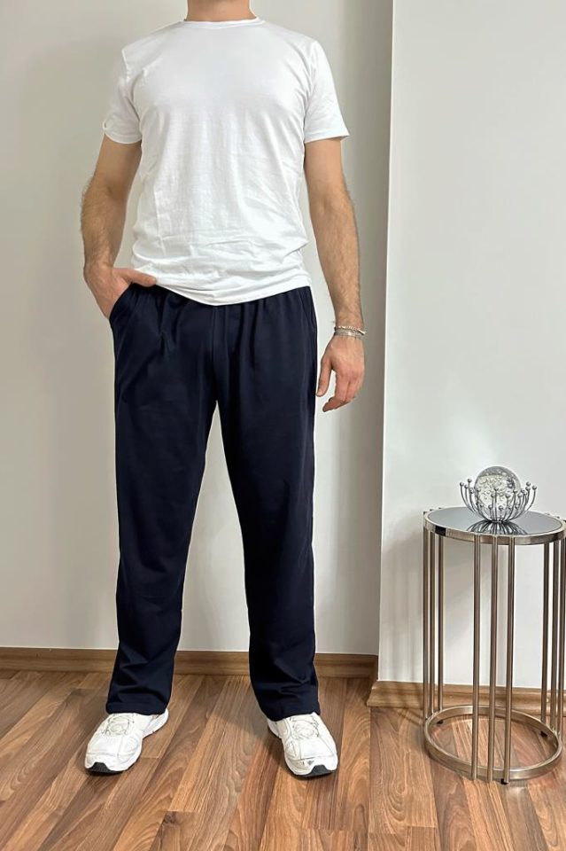 Erkek Pamuklu Cepli İpli Lastikli Bel Pijama Altı Eşofman LACİVERT - XL