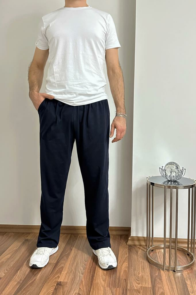 Erkek Pamuklu Cepli İpli Lastikli Bel Pijama Altı Eşofman LACİVERT - 2XL