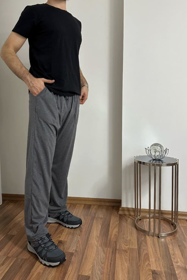 Erkek Pamuklu Cepli İpli Lastikli Bel Pijama Altı Eşofman Antrasit - S