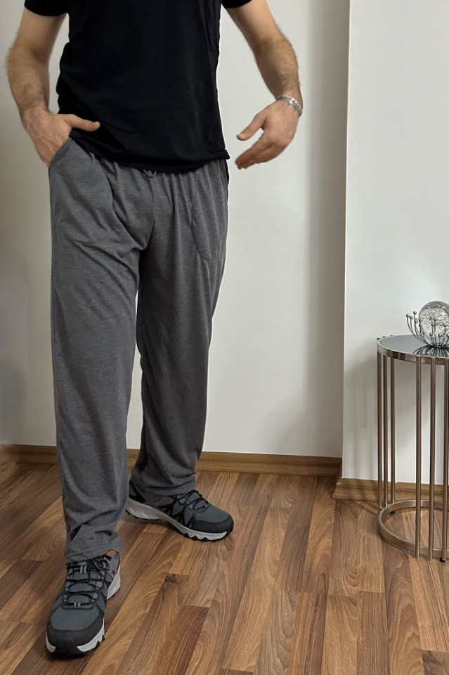 Erkek Pamuklu Cepli İpli Lastikli Bel Pijama Altı Eşofman Antrasit - S