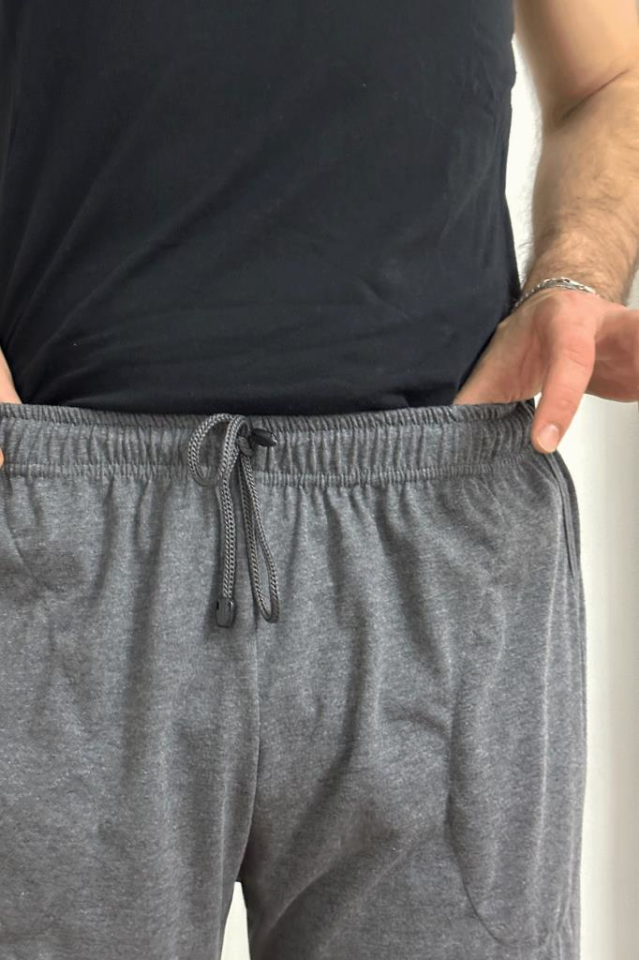 Erkek Pamuklu Cepli İpli Lastikli Bel Pijama Altı Eşofman Antrasit - S
