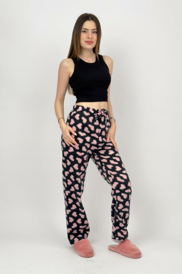 Kadın Polar Pijama Altı Kışlık Lastikli Bel Tek Alt SİYAH - S