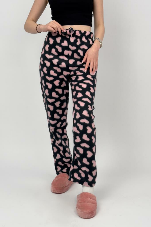 Kadın Polar Pijama Altı Kışlık Lastikli Bel Tek Alt SİYAH - S