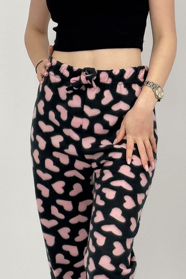 Kadın Polar Pijama Altı Kışlık Lastikli Bel Tek Alt SİYAH - S