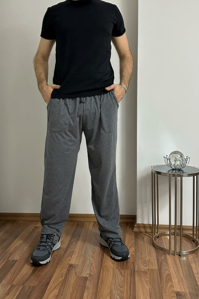 Erkek Pamuklu Cepli İpli Lastikli Bel Pijama Altı Eşofman Antrasit - XL