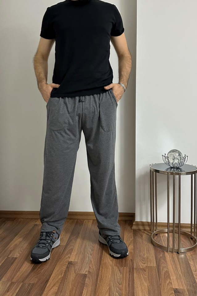 Erkek Pamuklu Cepli İpli Lastikli Bel Pijama Altı Eşofman Antrasit - 3XL
