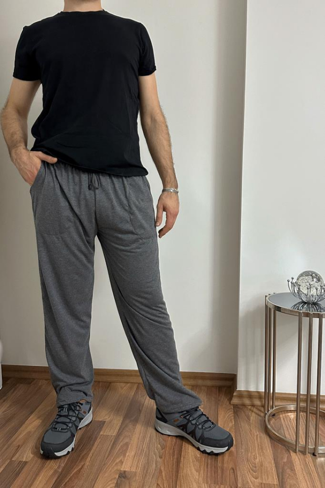 Erkek Pamuklu Cepli İpli Lastikli Bel Pijama Altı Eşofman Antrasit - 3XL