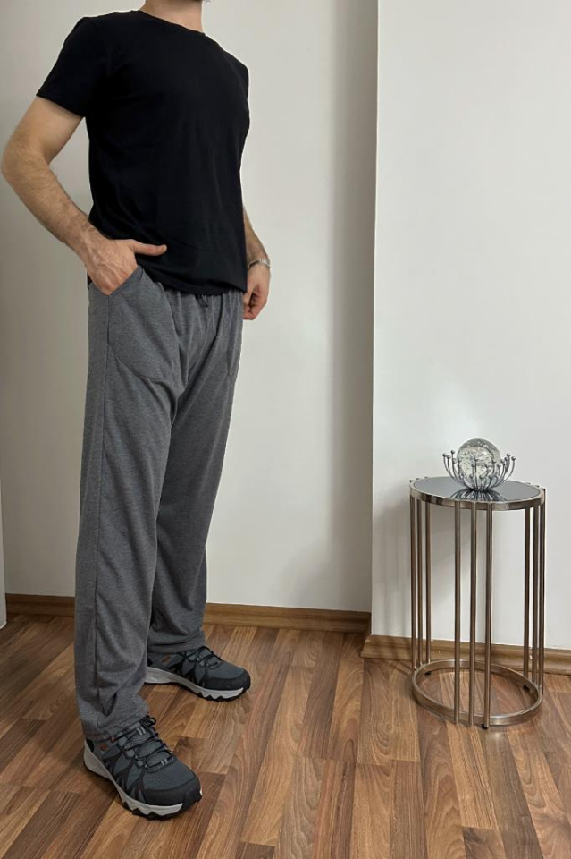 Erkek Pamuklu Cepli İpli Lastikli Bel Pijama Altı Eşofman Antrasit - 3XL