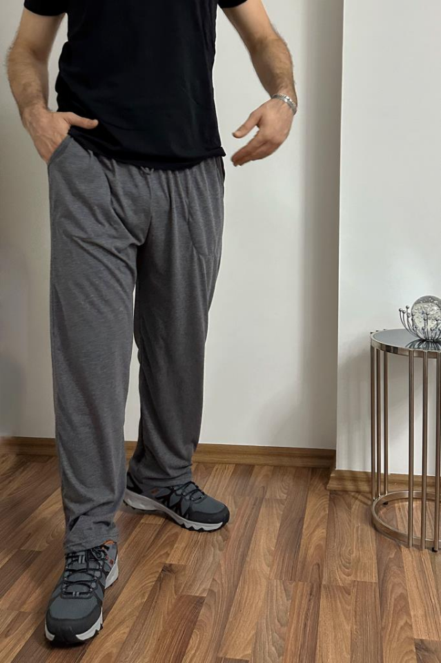 Erkek Pamuklu Cepli İpli Lastikli Bel Pijama Altı Eşofman Antrasit - 3XL