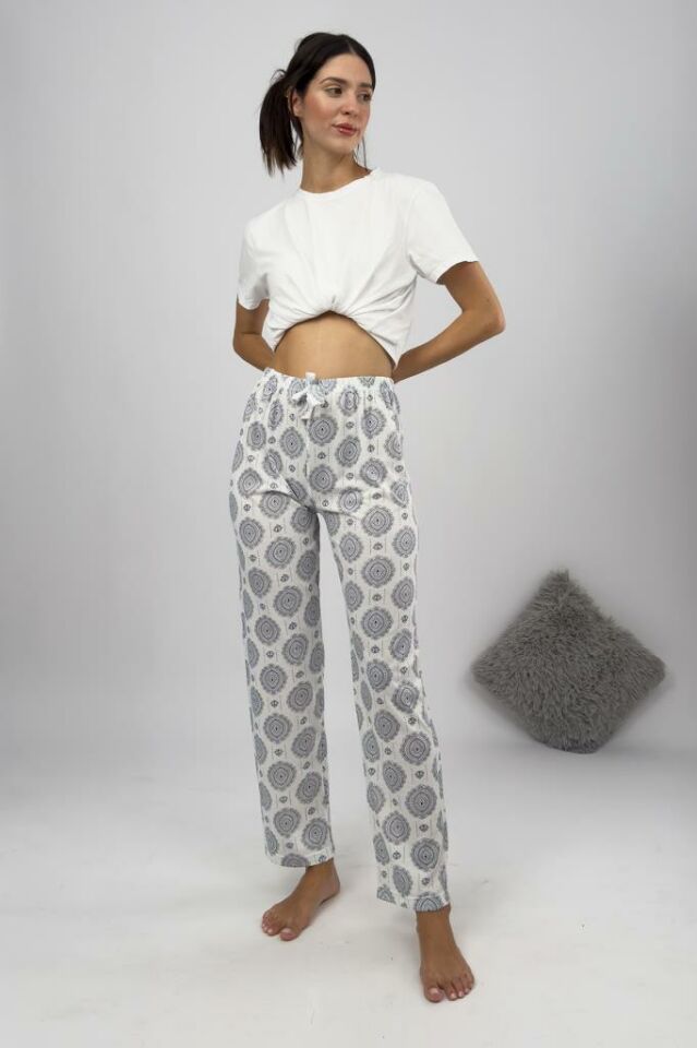 Betimoda Kadın Pijama Altı Kurdeleli Lacivert Şal - XL