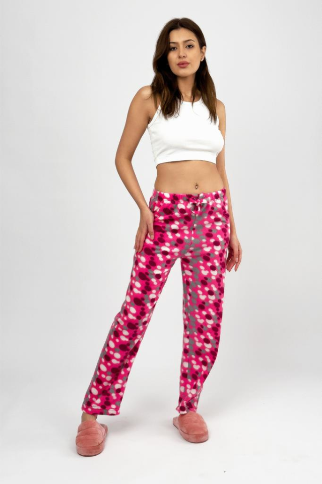 Kadın Polar Pijama Altı Kışlık Lastikli Bel Tek Alt Mürdüm Gri - 2XL