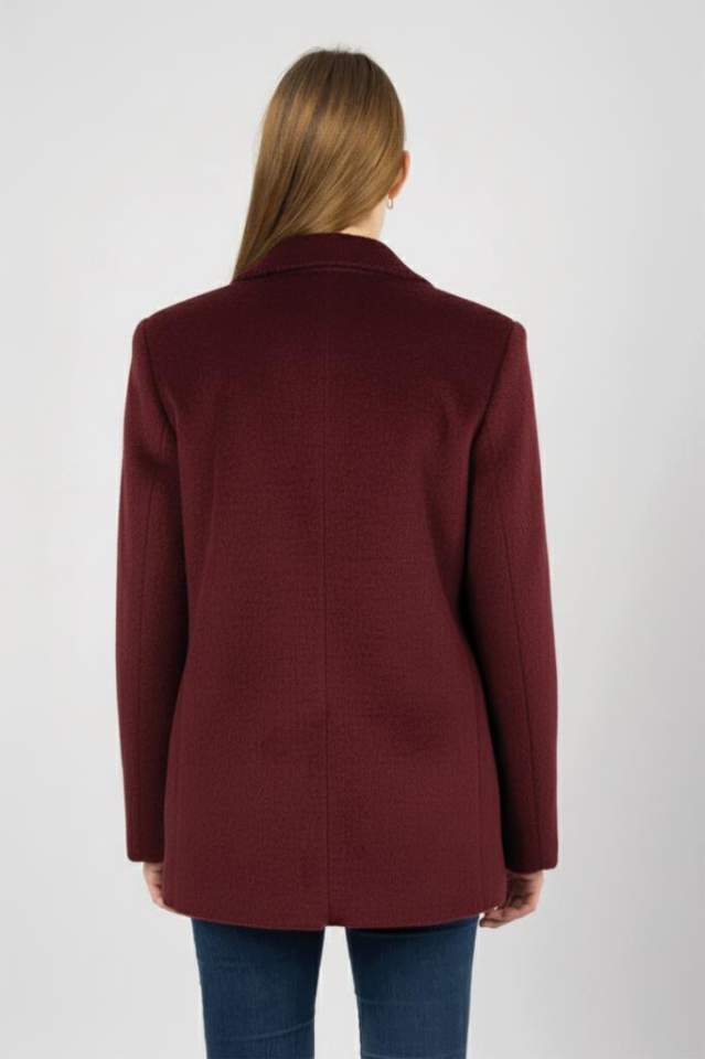 Kadın Peluşlu Kemerli Tüylü Ceket BORDO - L