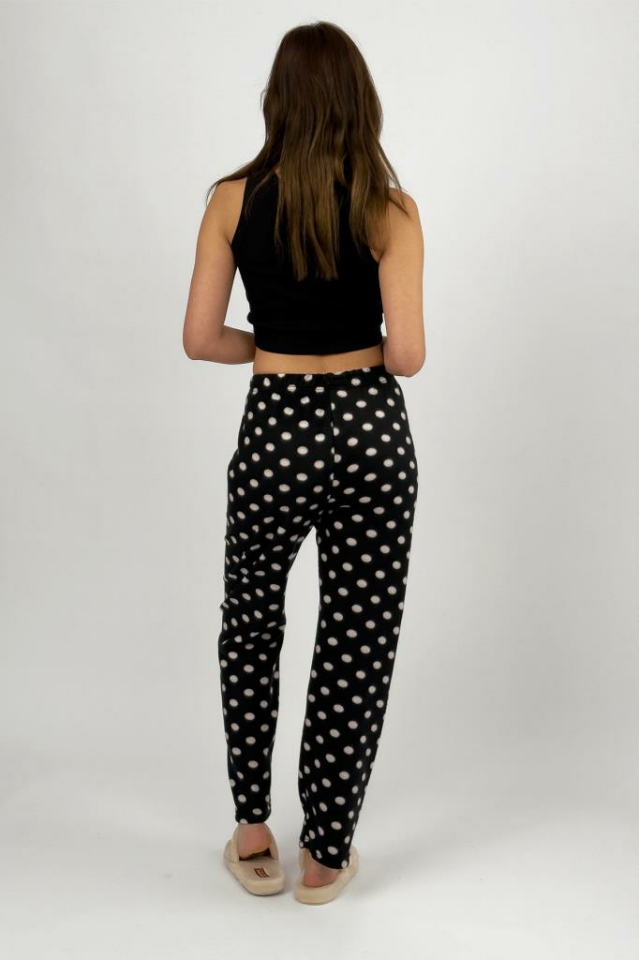 Kadın Polar Pijama Altı Kışlık Lastikli Bel Tek Alt Siyah Noktalı - L