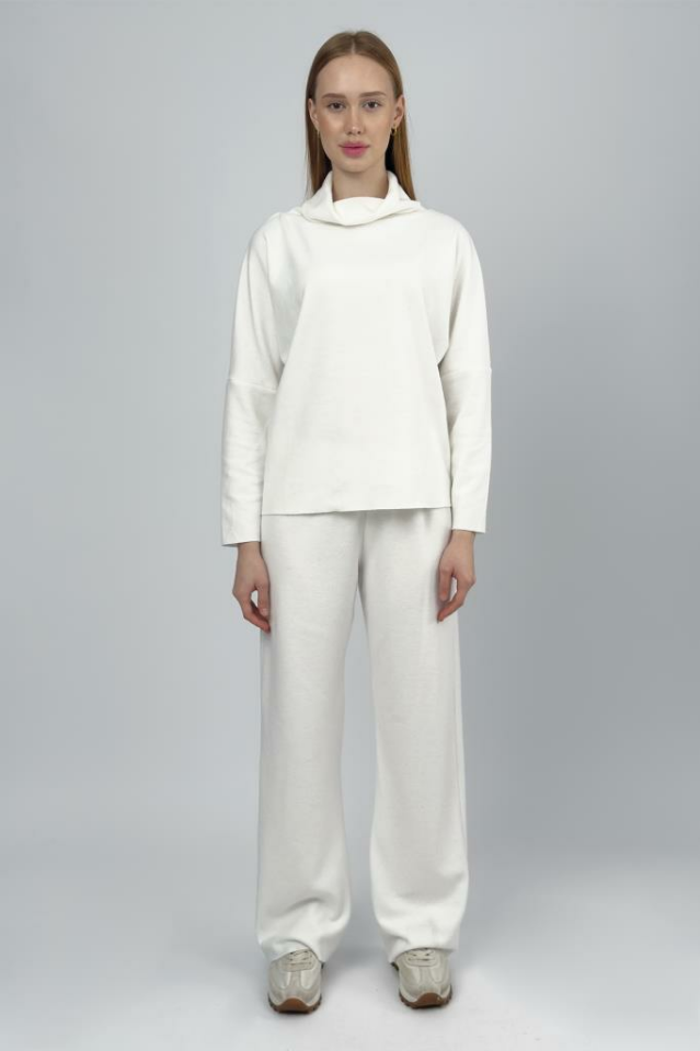 Kadın Boğazlı Triko Kazak Panloton Takım Beyaz - L