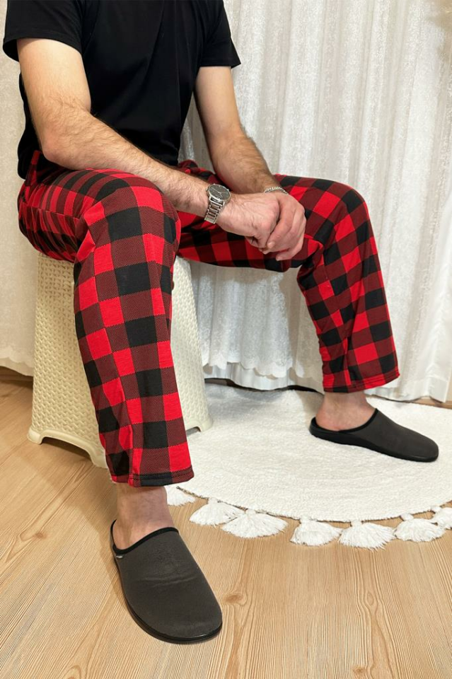 Erkek Desenli Cepli Lastikli Bel Pijama Altı KIRMIZI - S