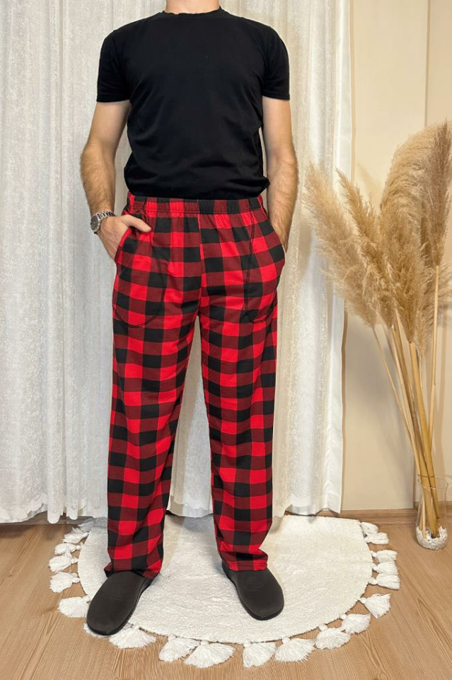 Erkek Desenli Cepli Lastikli Bel Pijama Altı KIRMIZI - S