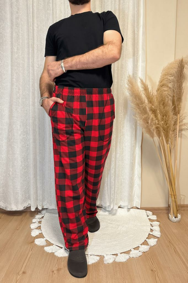 Erkek Desenli Cepli Lastikli Bel Pijama Altı KIRMIZI - S