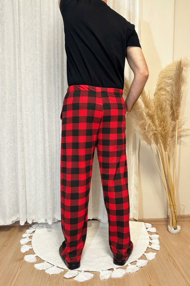Erkek Desenli Cepli Lastikli Bel Pijama Altı KIRMIZI - S