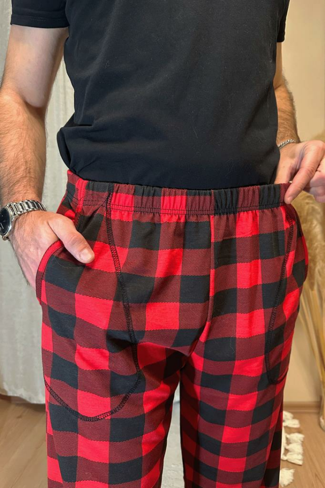 Erkek Desenli Cepli Lastikli Bel Pijama Altı KIRMIZI - S