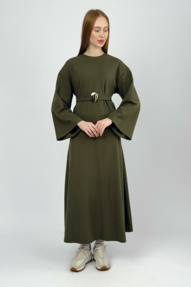 Kadın Fitilli Yarım Balıkçı Kemerli Etekli Takım Haki - S