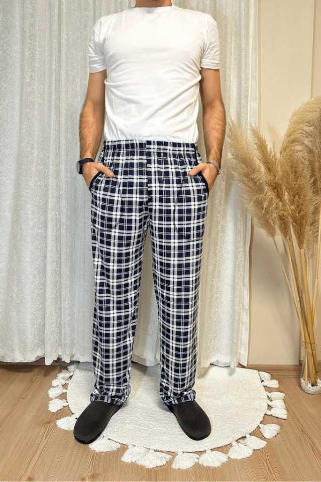 Erkek Desenli Cepli Lastikli Bel Pijama Altı BEYAZ - S