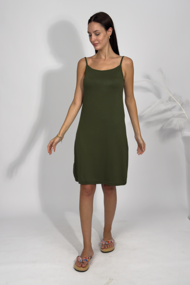 Kadın Pamuklu Penye Viskon İp Askılı İçlik Tunik YEŞİL - S/M