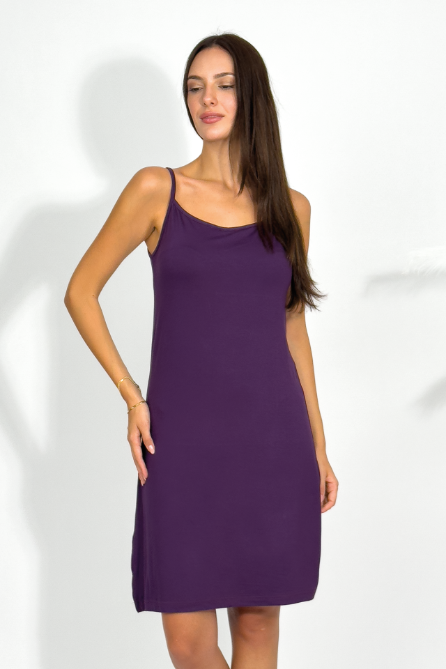 Kadın Pamuklu Penye Viskon İp Askılı İçlik Tunik MOR - 2XL/3XL
