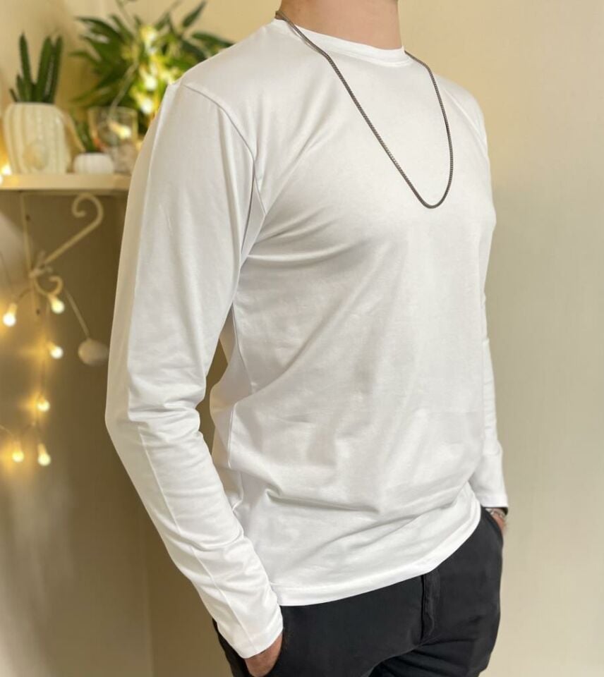 Betimoda Erkek Slim Fit Dar Kesim Bisiklet Yaka Uzun Kol Pamuklu Tişört BEYAZ - 3XL
