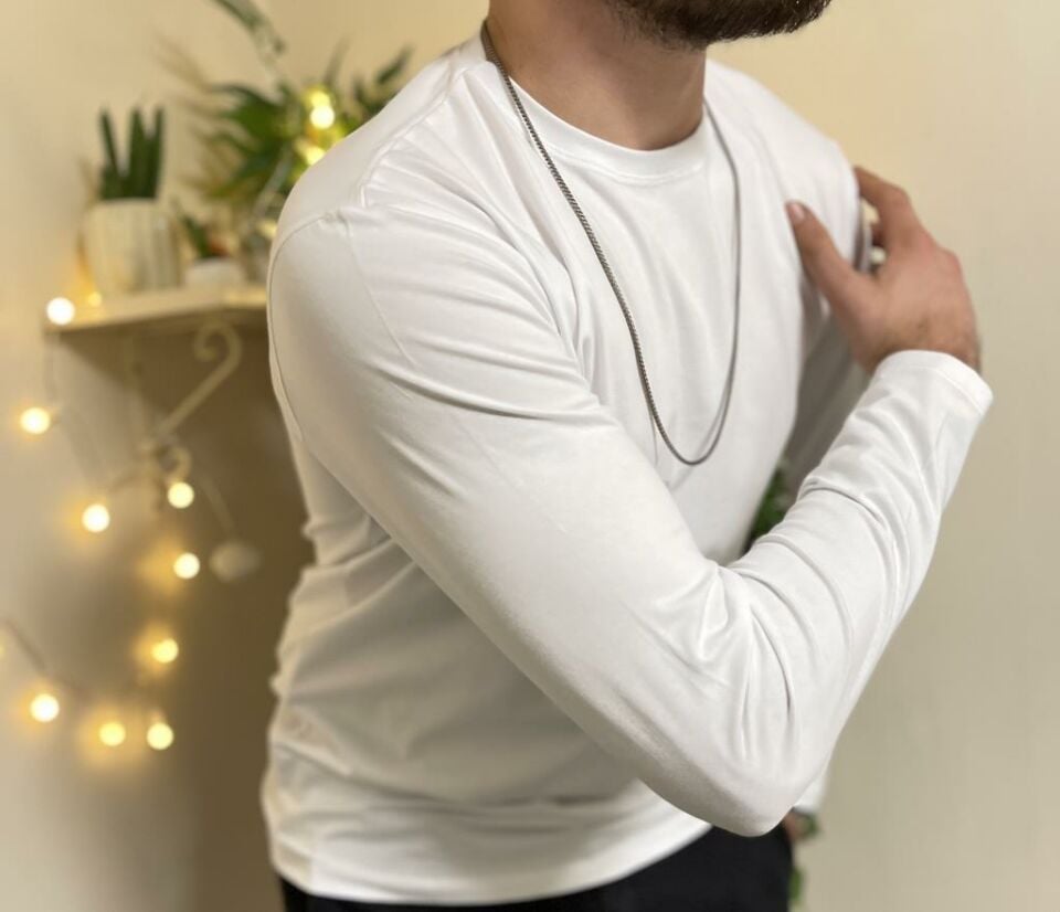 Betimoda Erkek Slim Fit Dar Kesim Bisiklet Yaka Uzun Kol Pamuklu Tişört BEYAZ - 3XL