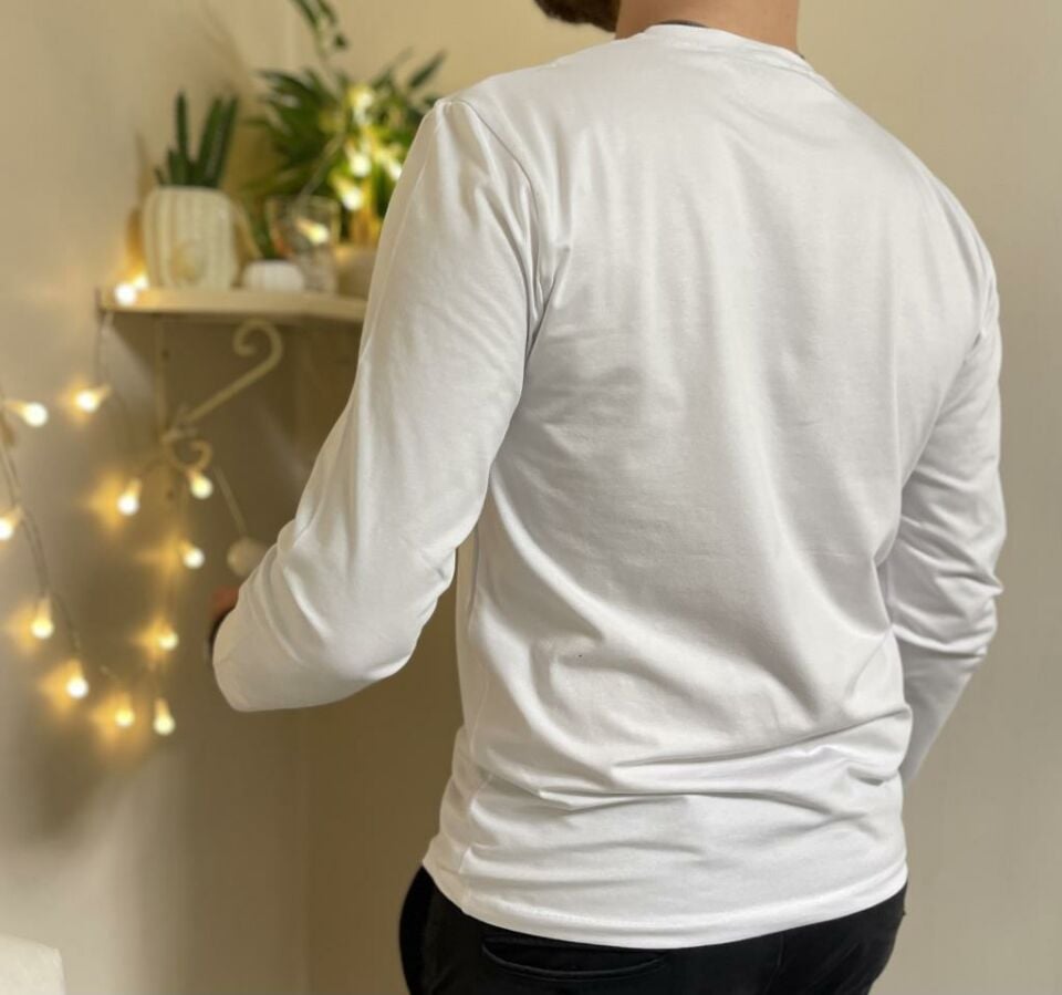 Betimoda Erkek Slim Fit Dar Kesim Bisiklet Yaka Uzun Kol Pamuklu Tişört BEYAZ - 3XL