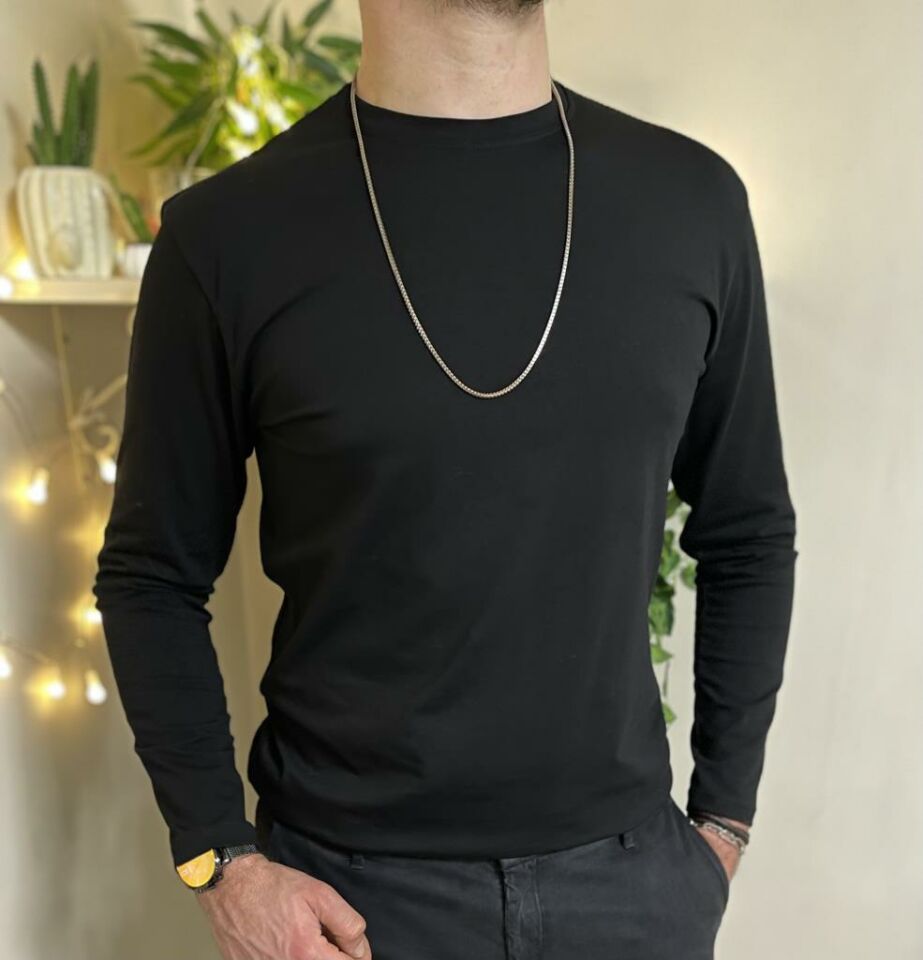 Betimoda Erkek Slim Fit Dar Kesim Bisiklet Yaka Uzun Kol Pamuklu Tişört SİYAH - 3XL