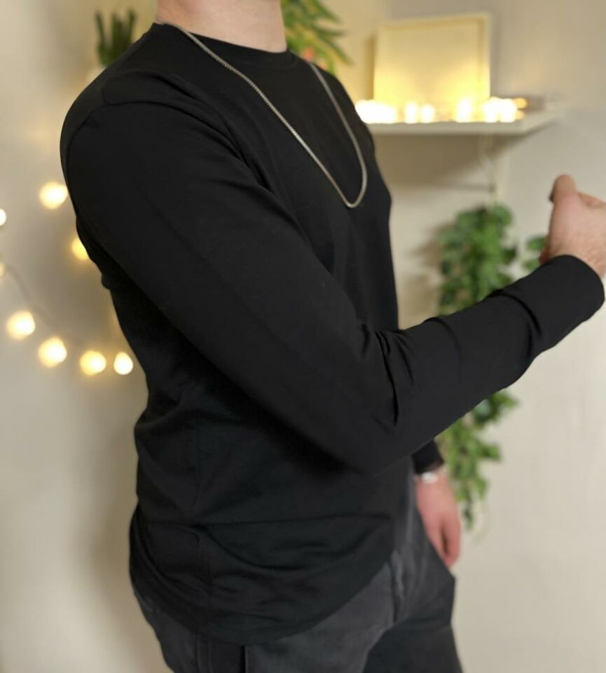 Betimoda Erkek Slim Fit Dar Kesim Bisiklet Yaka Uzun Kol Pamuklu Tişört SİYAH - 3XL