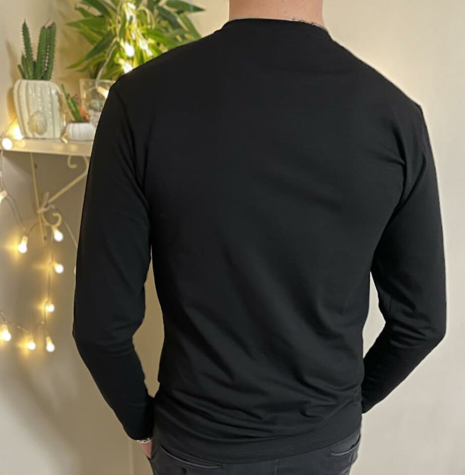 Betimoda Erkek Slim Fit Dar Kesim Bisiklet Yaka Uzun Kol Pamuklu Tişört SİYAH - 3XL