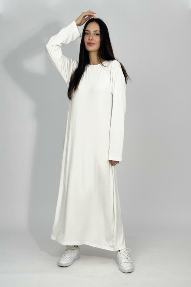 Kadın Yazlık Uzun Kollu Viskon Midi Boy Bisiklet Yaka Elbise EKRU - 2XL/3XL