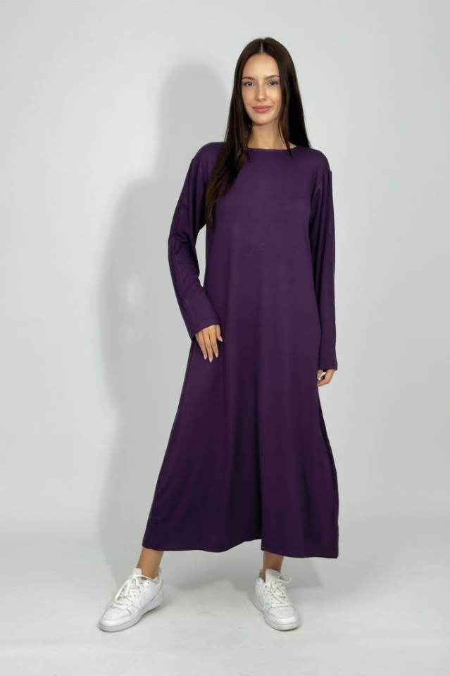 Kadın Yazlık Uzun Kollu Viskon Midi Boy Bisiklet Yaka Elbise MOR - 2XL/3XL