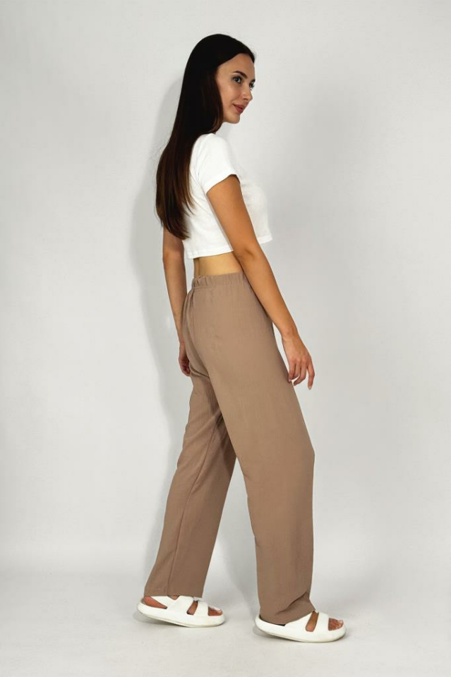 Kadın Beli Lastikli Ayrobin Eşofman Pantolon VİZON - 2XL
