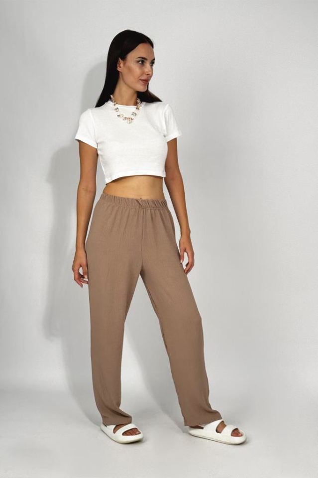 Kadın Beli Lastikli Ayrobin Eşofman Pantolon VİZON - 3XL