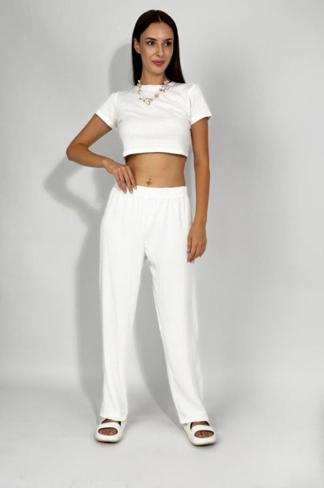 Kadın Beli Lastikli Ayrobin Eşofman Pantolon EKRU - XL