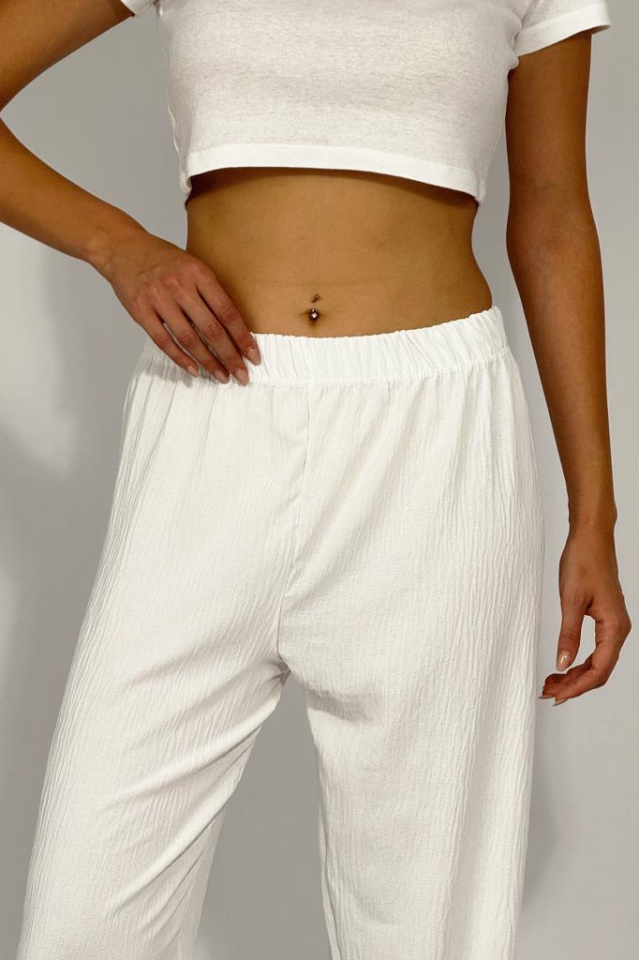 Kadın Beli Lastikli Ayrobin Eşofman Pantolon EKRU - 5XL