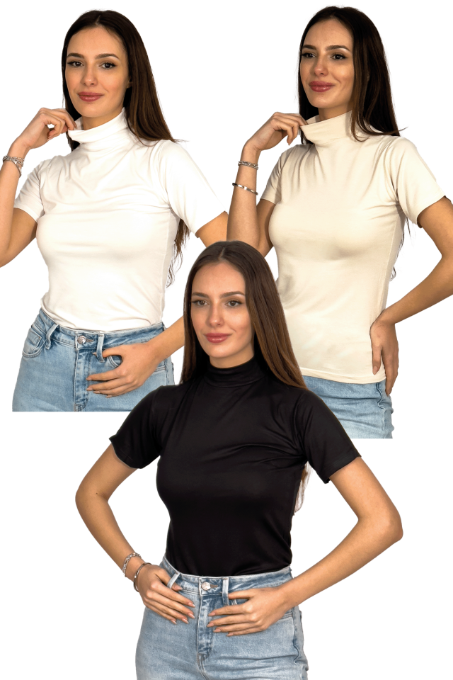 Kadın Kısa Kol Yarım Balıkçı Boğazlı Body 3 Adet Karışık Renk - L/XL