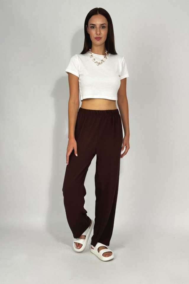 Kadın Beli Lastikli Ayrobin Eşofman Pantolon Kahve - 3XL