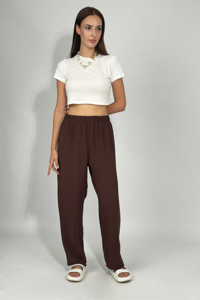 Kadın Beli Lastikli Ayrobin Eşofman Pantolon Kahve - 3XL