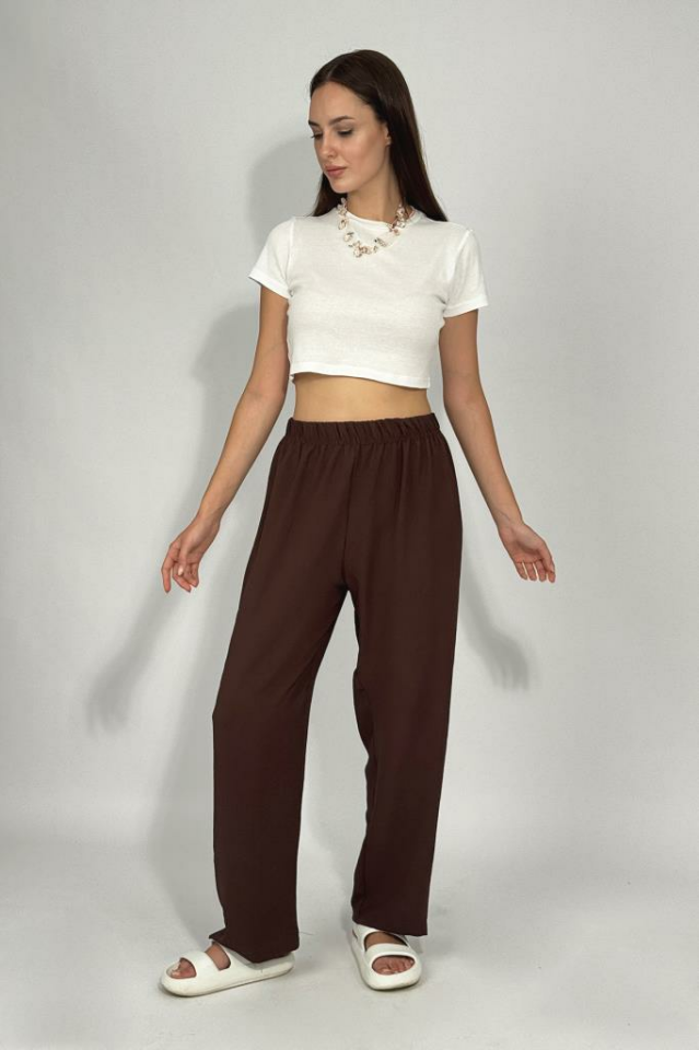 Kadın Beli Lastikli Ayrobin Eşofman Pantolon Kahve - 3XL
