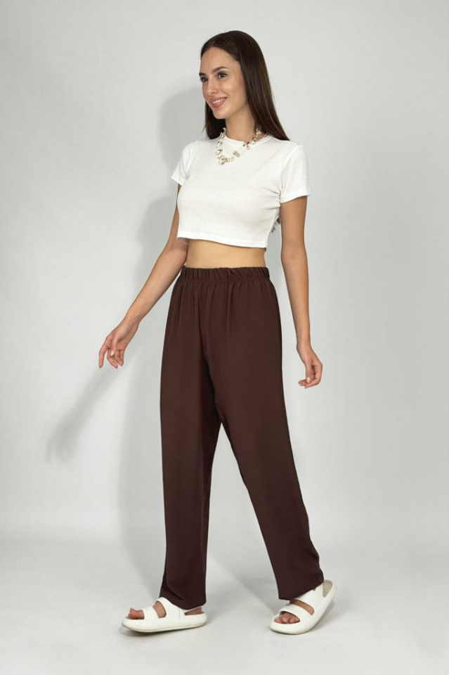 Kadın Beli Lastikli Ayrobin Eşofman Pantolon Kahve - 3XL