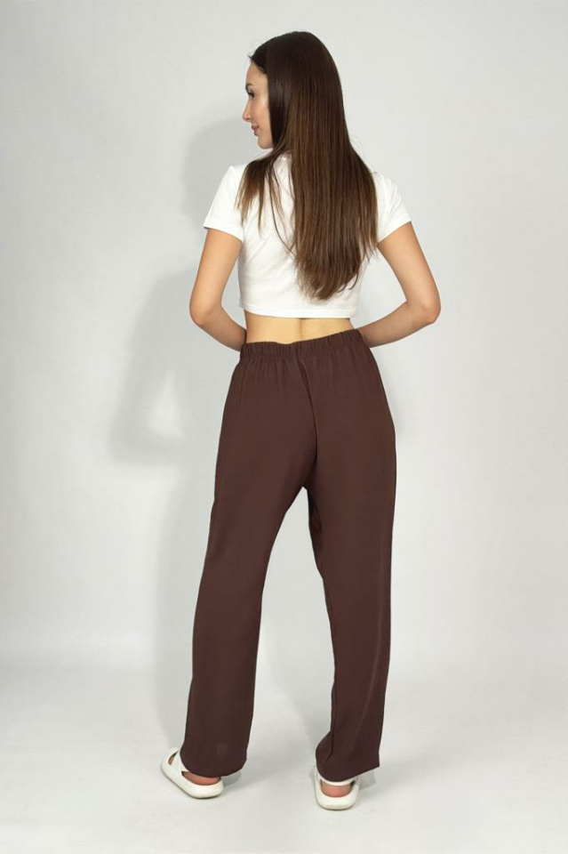 Kadın Beli Lastikli Ayrobin Eşofman Pantolon Kahve - 3XL