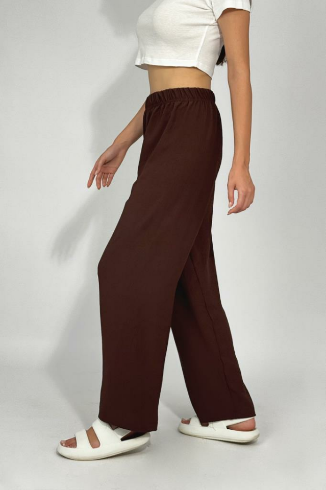 Kadın Beli Lastikli Ayrobin Eşofman Pantolon Kahve - 3XL
