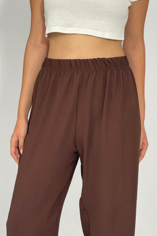 Kadın Beli Lastikli Ayrobin Eşofman Pantolon Kahve - 3XL