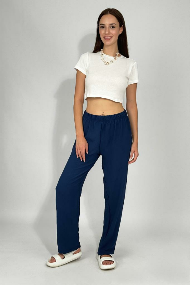 Kadın Beli Lastikli Ayrobin Eşofman Pantolon LACİVERT - XL