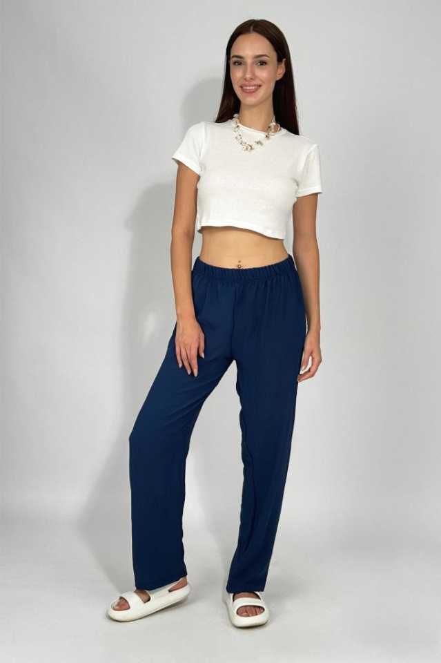Kadın Beli Lastikli Ayrobin Eşofman Pantolon LACİVERT - 3XL